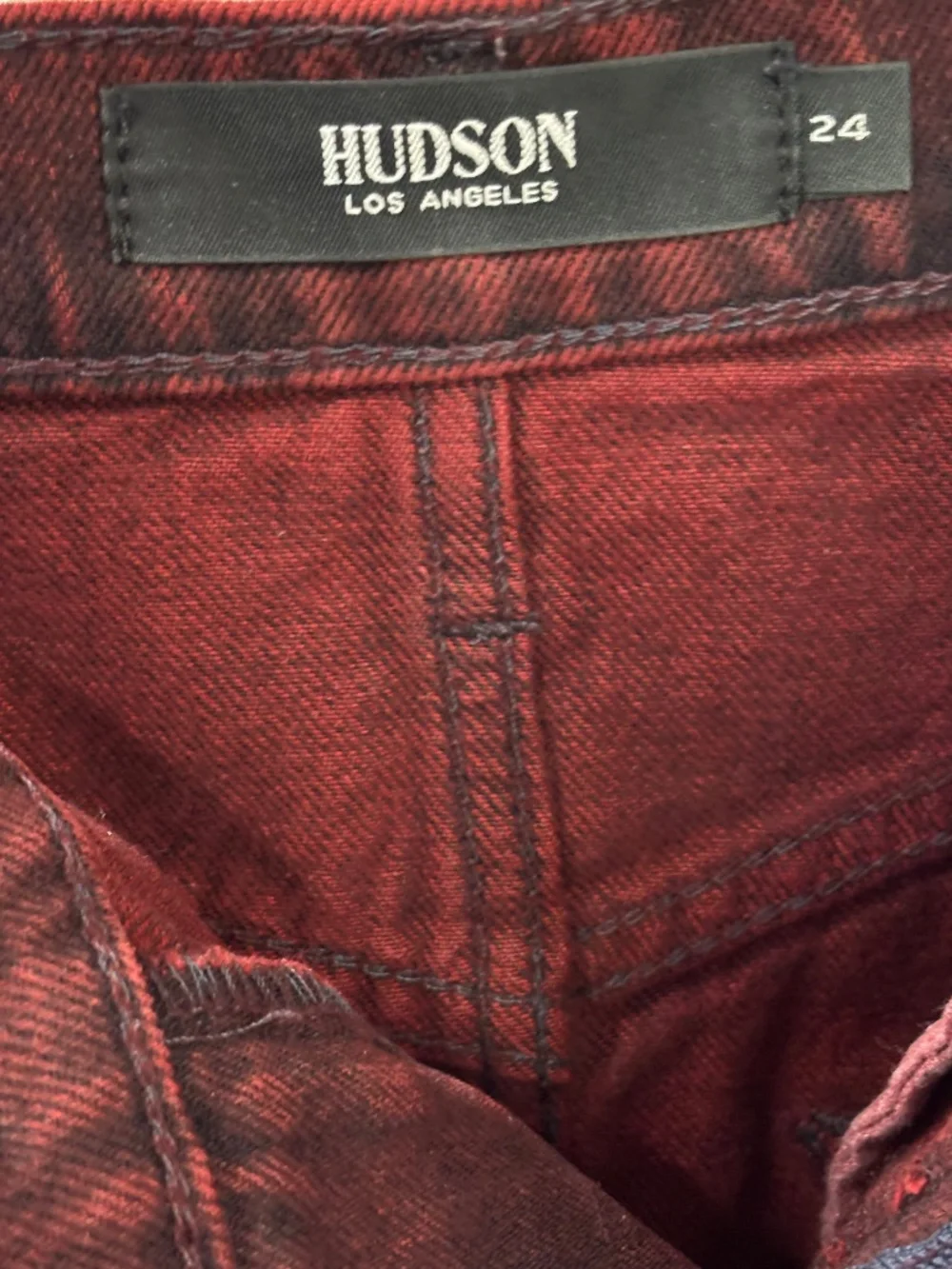 Hudson Viper Mini Denim Skirt - Burgundy Red Size 24 - Picture 9 of 11